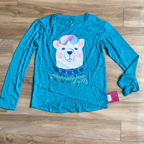 3/$12 polar bear cozy glitter graphic top w sequin casual long sleeve L 10/12 - Picture 16 of 17